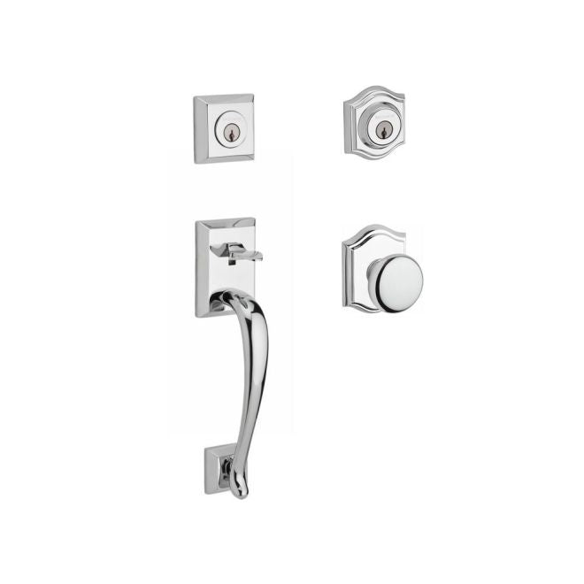 Baldwin Reserve DCNAPXROUTAR260 Double Cylinder Napa Handleset with Round Knob and Traditional Arch Rose with 6AL Latch and Dual Strike Bright Chrome Finish - NA - NA