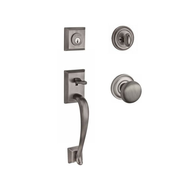 Baldwin Reserve DCNAPXROUTRR152 Double Cylinder Napa Handleset with Round Knob and Traditional Round Rose with 6AL Latch and Dual Strike Matte Antique Nickel Finish - NA - NA