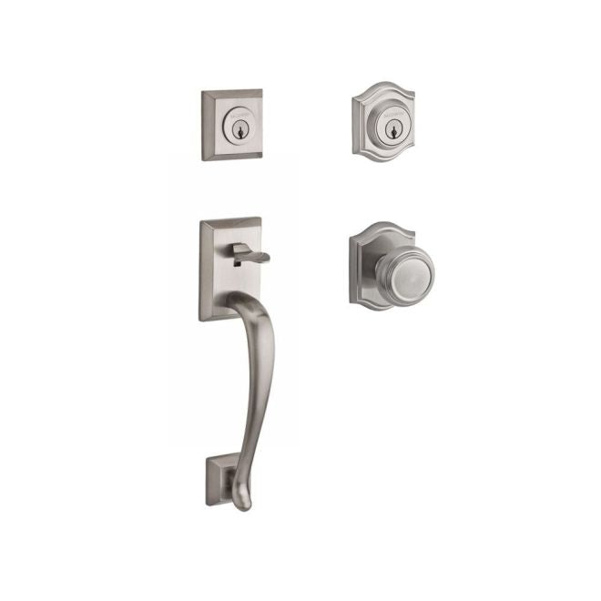 Baldwin Reserve DCNAPXTRATAR150 Double Cylinder Napa Handleset with Traditional Knob and Traditional Arch Rose with 6AL Latch and Dual Strike Satin Nickel Finish - NA - NA