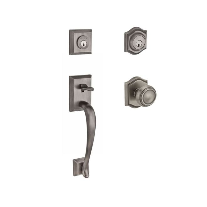 Baldwin Reserve DCNAPXTRATAR152 Double Cylinder Napa Handleset with Traditional Knob and Traditional Arch Rose with 6AL Latch and Dual Strike Matte Antique Nickel Finish - NA - NA