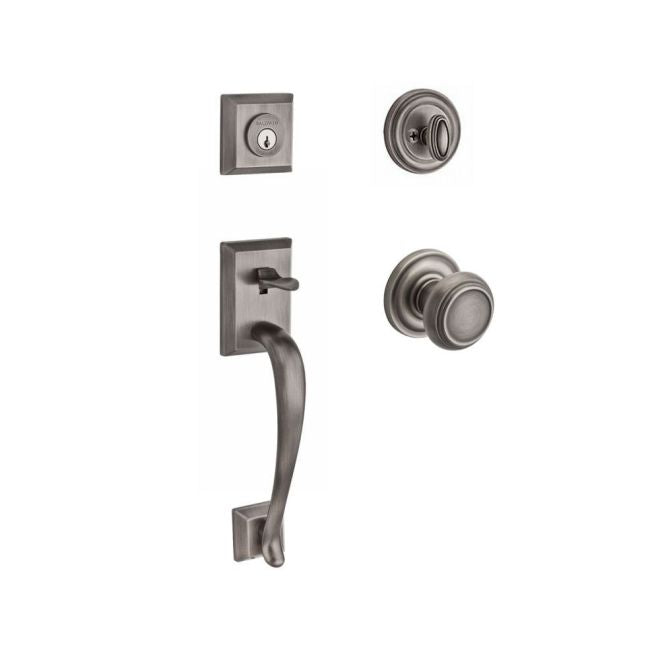 Baldwin Reserve DCNAPXTRATRR152 Double Cylinder Napa Handleset with Traditional Knob and Traditional Round Rose with 6AL Latch and Dual Strike Matte Antique Nickel Finish - NA - NA