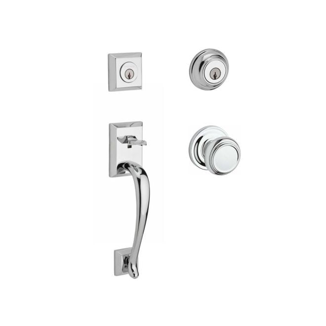 Baldwin Reserve DCNAPXTRATRR260 Double Cylinder Napa Handleset with Traditional Knob and Traditional Round Rose with 6AL Latch and Dual Strike Bright Chrome Finish - NA - NA