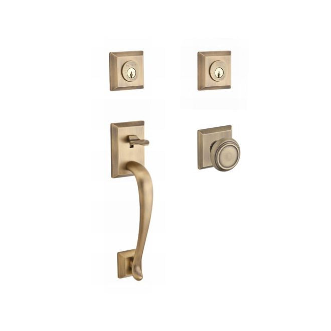 Baldwin Reserve DCNAPXTRATSR049 Double Cylinder Napa Handleset with Traditional Knob and Traditional Square Rose with 6AL Latch and Dual Strike Matte Brass and Black Finish - NA - NA