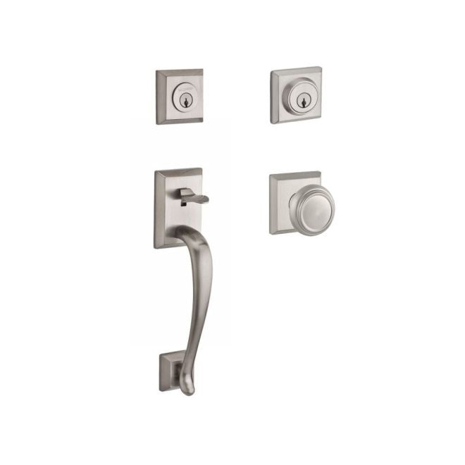 Baldwin Reserve DCNAPXTRATSR150 Double Cylinder Napa Handleset with Traditional Knob and Traditional Square Rose with 6AL Latch and Dual Strike Satin Nickel Finish - NA - NA