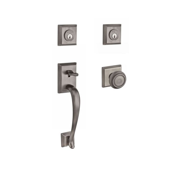 Baldwin Reserve DCNAPXTRATSR152 Double Cylinder Napa Handleset with Traditional Knob and Traditional Square Rose with 6AL Latch and Dual Strike Matte Antique Nickel Finish - NA - NA