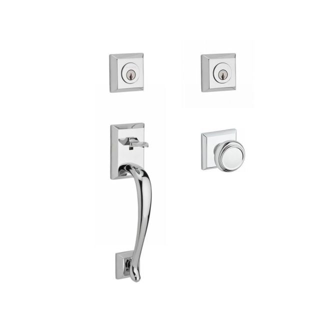 Baldwin Reserve DCNAPXTRATSR260 Double Cylinder Napa Handleset with Traditional Knob and Traditional Square Rose with 6AL Latch and Dual Strike Bright Chrome Finish - NA - NA