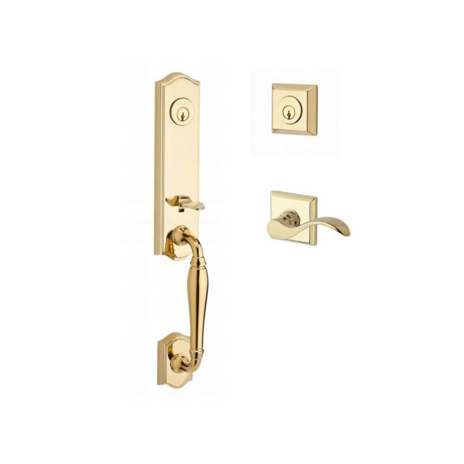 Baldwin Reserve DCNEWXCURLTSR003 Double Cylinder New Hampshire Handleset with Left Hand Curve Lever and Traditional Square Rose with 6AL Latch and Dual Strike Lifetime Brass Finish - Left Hand - NA