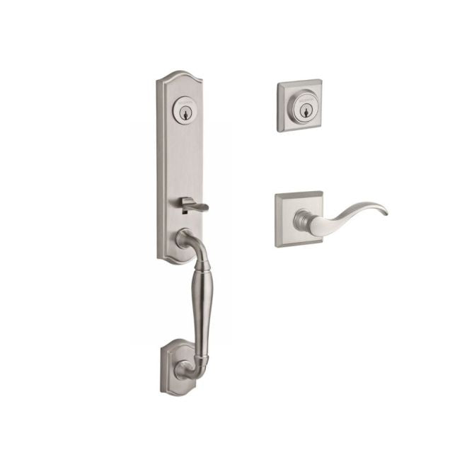 Baldwin Reserve DCNEWXCURLTSR150 Double Cylinder New Hampshire Handleset with Left Hand Curve Lever and Traditional Square Rose with 6AL Latch and Dual Strike Satin Nickel Finish - Left Hand - NA