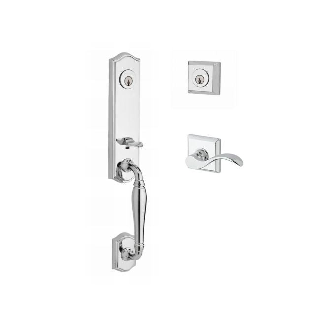 Baldwin Reserve DCNEWXCURLTSR260 Double Cylinder New Hampshire Handleset with Left Hand Curve Lever and Traditional Square Rose with 6AL Latch and Dual Strike Bright Chrome Finish - Left Hand - NA