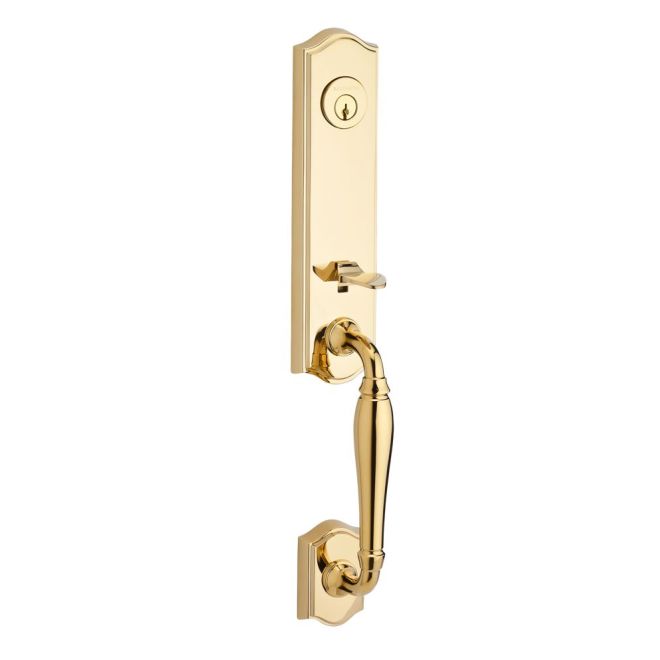 Baldwin Reserve DCNEWXCURRTSR003 Double Cylinder New Hampshire Handleset with Right Hand Curve Lever and Traditional Square Rose with 6AL Latch and Dual Strike Lifetime Brass Finish - Right Hand - NA