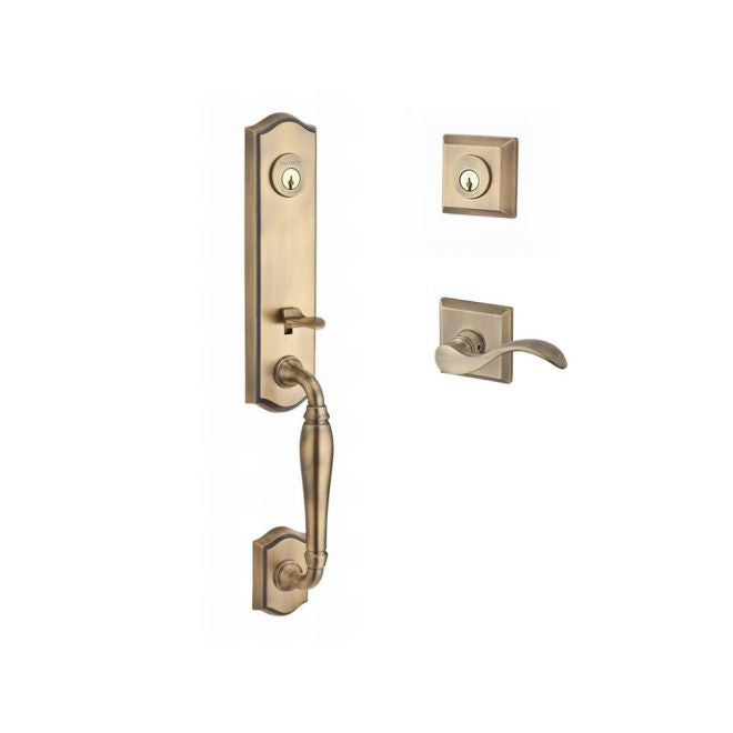 Baldwin Reserve DCNEWXCURRTSR049 Double Cylinder New Hampshire Handleset with Right Hand Curve Lever and Traditional Square Rose with 6AL Latch and Dual Strike Matte Brass and Black Finish - Right Hand - NA