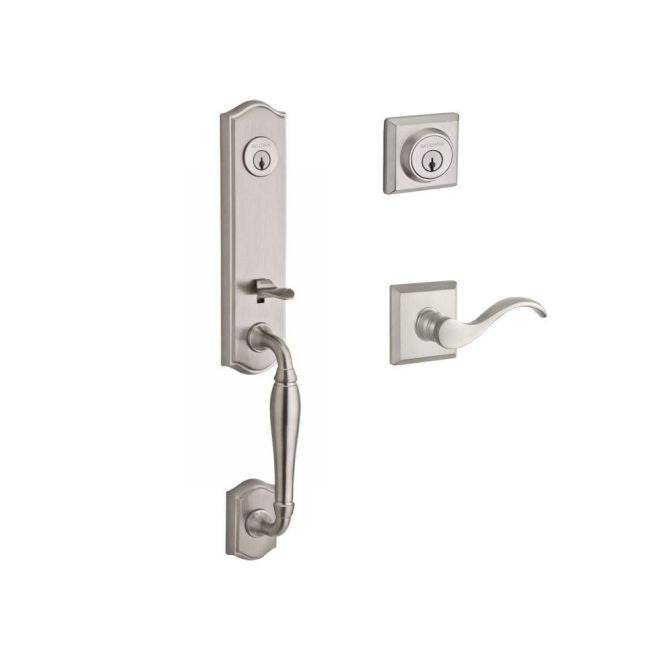 Baldwin Reserve DCNEWXCURRTSR150 Double Cylinder New Hampshire Handleset with Right Hand Curve Lever and Traditional Square Rose with 6AL Latch and Dual Strike Satin Nickel Finish - Right Hand - NA