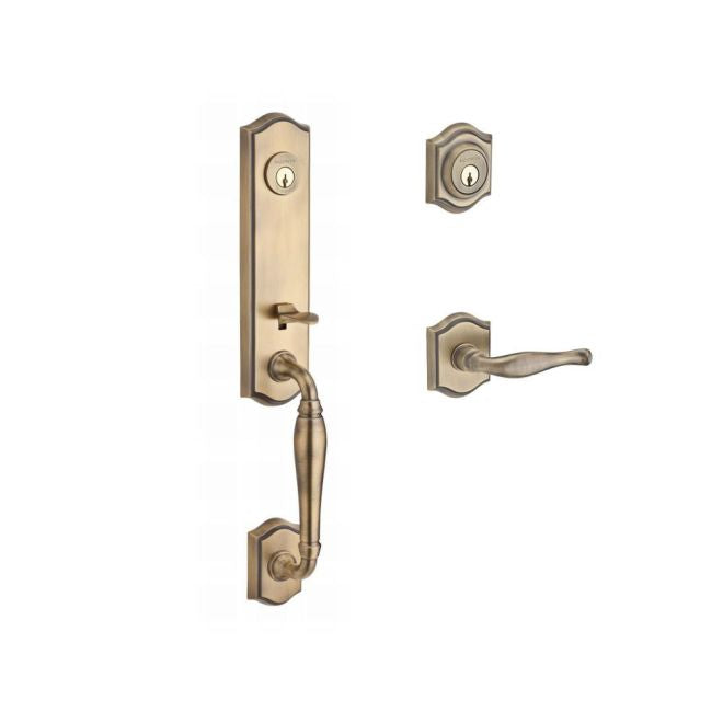 Baldwin Reserve DCNEWXDECLTAR049 Double Cylinder New Hampshire Handleset with Left Hand Decorative Lever and Traditional Arch Rose with 6AL Latch and Dual Strike Matte Brass and Black Finish - Left Hand - NA