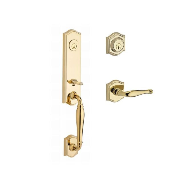 Baldwin Reserve DCNEWXDECRTAR003 Double Cylinder New Hampshire Handleset with Right Hand Decorative Lever and Traditional Arch Rose with 6AL Latch and Dual Strike Lifetime Brass Finish - Right Hand - NA