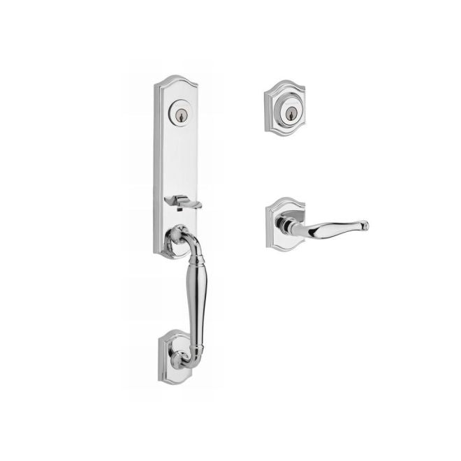 Baldwin Reserve DCNEWXDECRTAR260 Double Cylinder New Hampshire Handleset with Right Hand Decorative Lever and Traditional Arch Rose with 6AL Latch and Dual Strike Bright Chrome Finish - Right Hand - NA