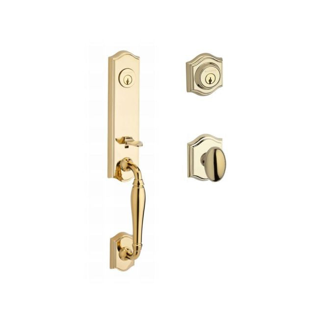 Baldwin Reserve DCNEWXELLTAR003 Double Cylinder New Hampshire Handleset with Ellipse Knob Traditional Arch Rose with 6AL Latch and Dual Strike Lifetime Brass Finish - NA - NA