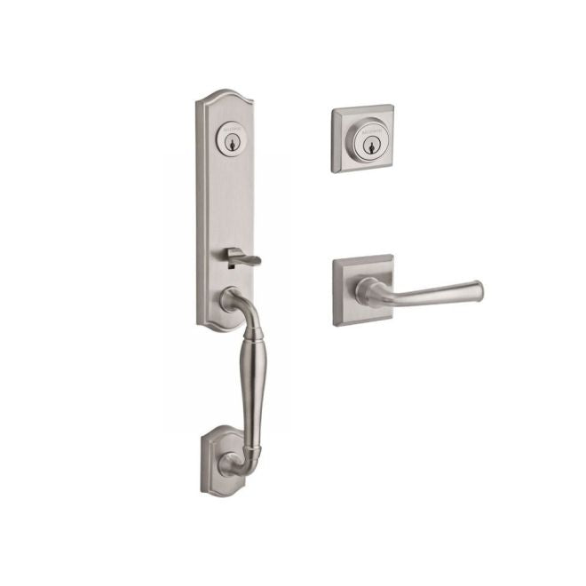 Baldwin Reserve DCNEWXFEDRTSR150 Double Cylinder New Hampshire Handleset with Right Hand Federal Lever and Traditional Square Rose with 6AL Latch and Dual Strike Satin Nickel Finish - Right Hand - NA