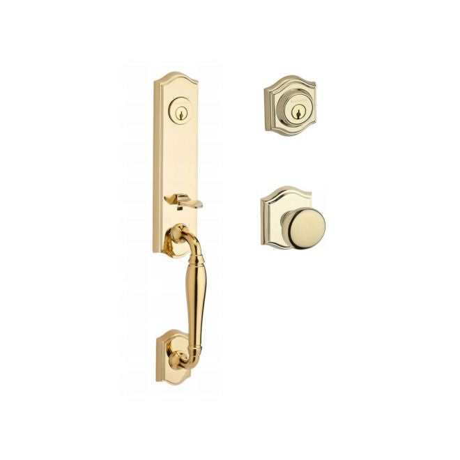 Baldwin Reserve DCNEWXROUTAR003 Double Cylinder New Hampshire Handleset with Round Knob and Traditional Arch Rose with 6AL Latch and Dual Strike Lifetime Brass Finish - NA - NA