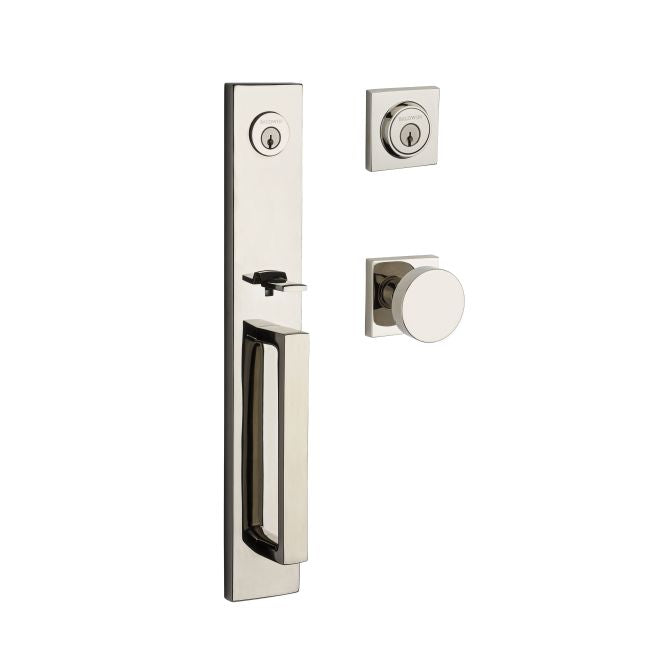 Baldwin Reserve DCSANXCONCSR141 Double Cylinder Santa Cruz Handleset Contemporary Knob and Contemporary Square Rose with 6AL Latch and Dual Strike Bright Nickel Finish - NA - NA