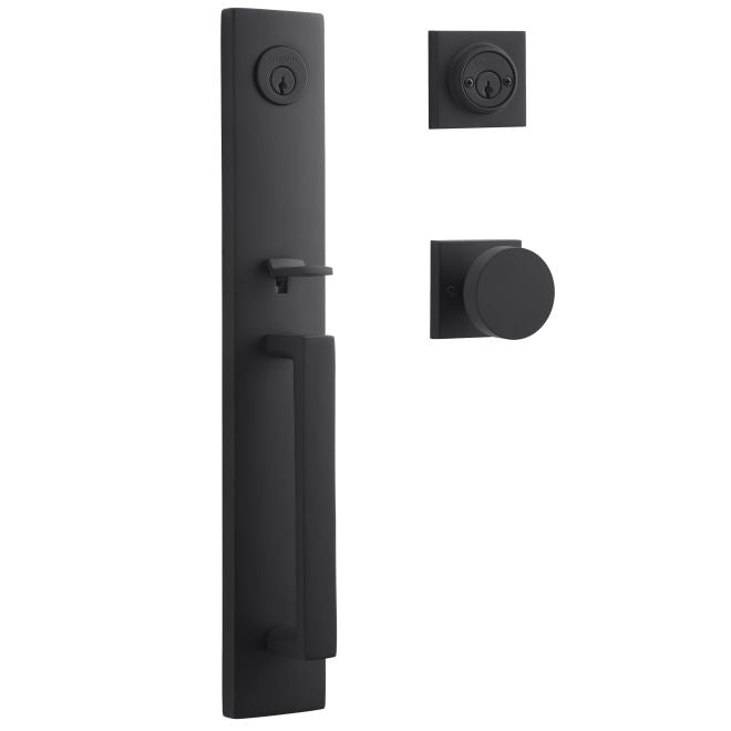 Baldwin Reserve DCSANXCONCSR190 Double Cylinder Santa Cruz Handleset Contemporary Knob and Contemporary Square Rose with 6AL Latch and Dual Strike Satin Black Finish - NA - NA