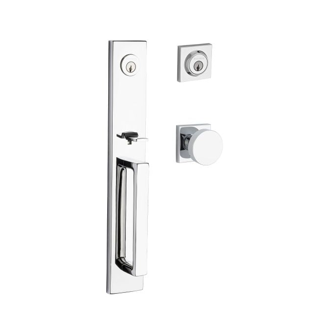 Baldwin Reserve DCSANXCONCSR260 Double Cylinder Santa Cruz Handleset Contemporary Knob and Contemporary Square Rose with 6AL Latch and Dual Strike Bright Chrome Finish - NA - NA