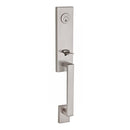 Baldwin Reserve DCSEAXROUCSR150 Double Cylinder Seattle Handleset with Round Knob and Contemporary Square Rose with 6AL Latch and Dual Strike Satin Nickel Finish - NA - NA