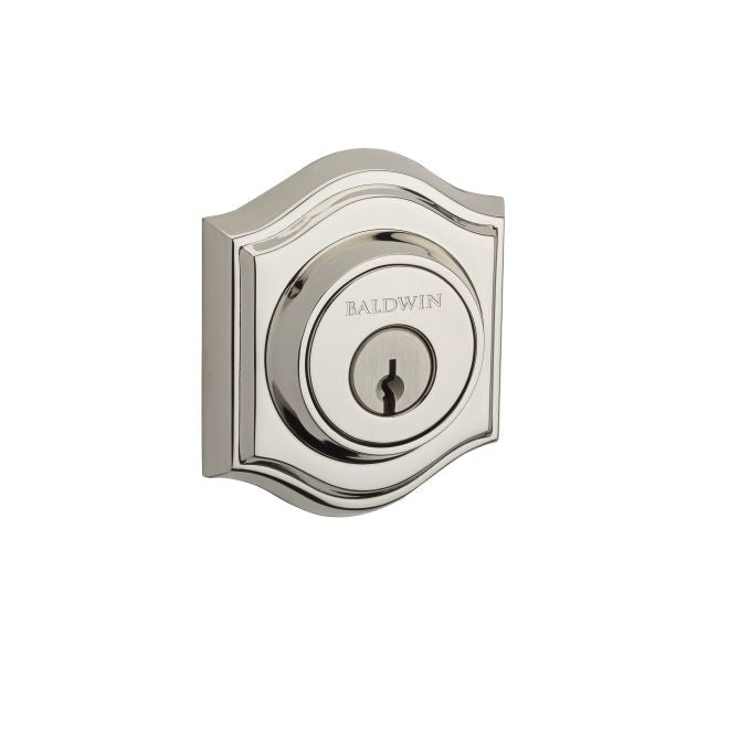 Baldwin Reserve DCTAD141 Double Cylinder Traditional Arch Deadbolt with 6AL Latch and Dual Strike Bright Nickel Finish - Bright Nickel - NA