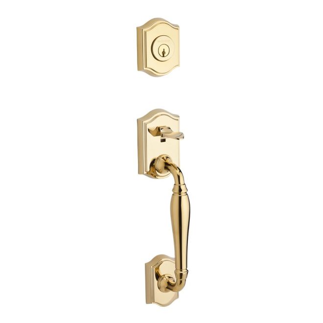 Baldwin Reserve DCWESXCURLTAR003 Double Cylinder Westcliff Handleset with Left Hand Curve Lever and Traditional Arch Rose with 6AL Latch and Dual Strike Lifetime Brass Finish - Left Hand - NA