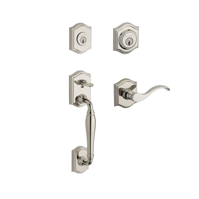 Baldwin Reserve DCWESXCURLTAR141 Double Cylinder Westcliff Handleset with Left Hand Curve Lever and Traditional Arch Rose with 6AL Latch and Dual Strike Bright Nickel Finish - Left Hand - NA