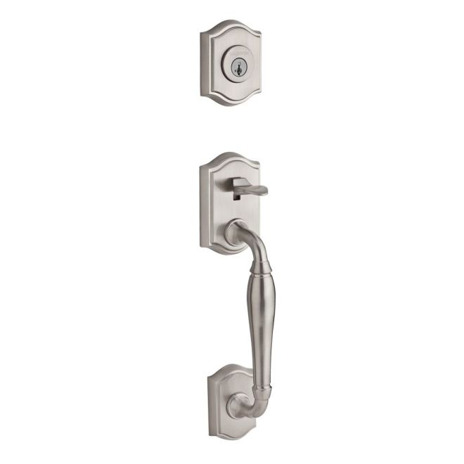 Baldwin Reserve DCWESXCURLTAR150 Double Cylinder Westcliff Handleset with Left Hand Curve Lever and Traditional Arch Rose with 6AL Latch and Dual Strike Satin Nickel Finish - Left Hand - NA