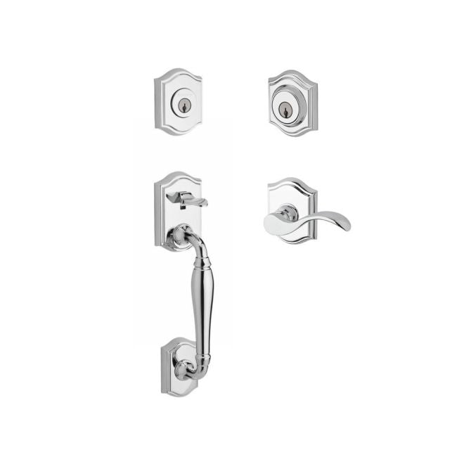 Baldwin Reserve DCWESXCURLTAR260 Double Cylinder Westcliff Handleset with Left Hand Curve Lever and Traditional Arch Rose with 6AL Latch and Dual Strike Bright Chrome Finish - Left Hand - NA