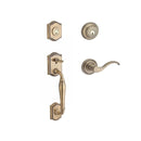 Baldwin Reserve DCWESXCURLTRR049 Double Cylinder Westcliff Handleset with Left Hand Curve Lever and Traditional Round Rose with 6AL Latch and Dual Strike Matte Brass and Black Finish - Left Hand - NA