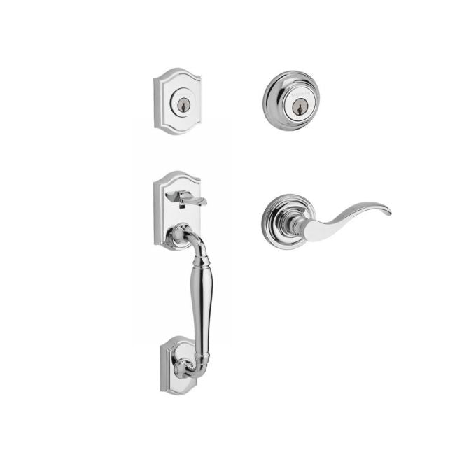 Baldwin Reserve DCWESXCURLTRR260 Double Cylinder Westcliff Handleset with Left Hand Curve Lever and Traditional Round Rose with 6AL Latch and Dual Strike Bright Chrome Finish - Left Hand - NA