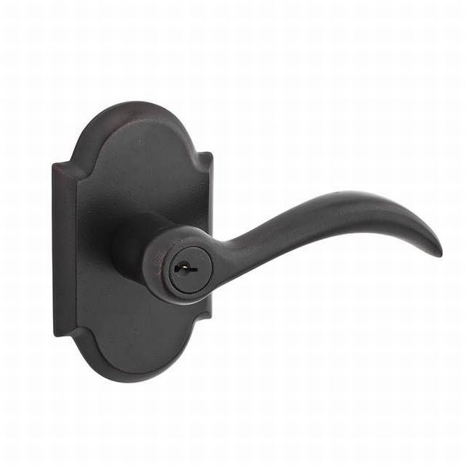 Baldwin Reserve ENARCLRAR481 Entry Left Hand Arch Lever and Rustic Arch Rose with 6AL Latch and Dual Strike Dark Bronze Finish - Left Hand - Brass