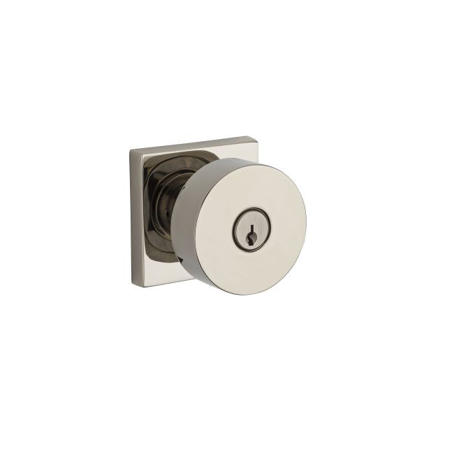 Baldwin Reserve ENCONCSR141 Entry Contemporary Knob and Contemporary Square Rose with 6AL Latch and Dual Strike Bright Nickel Finish - Bright Nickel - Brass