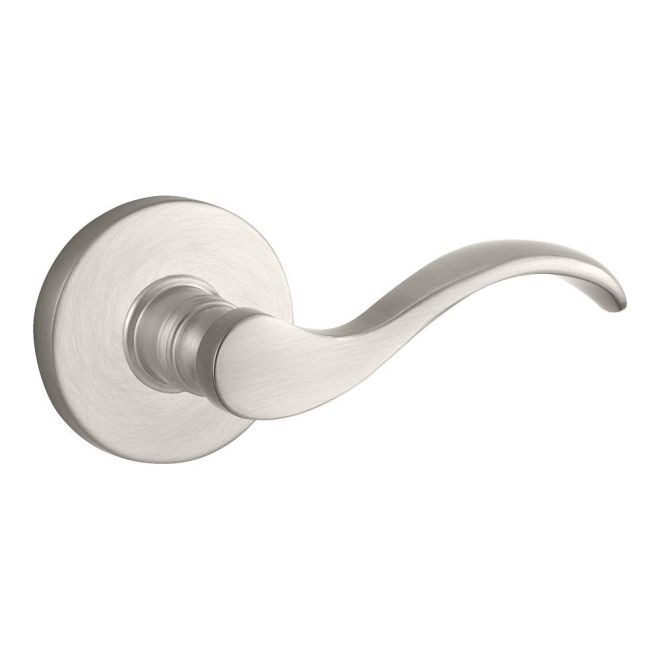 Baldwin Reserve ENCURLCRR150 Entry Left Hand Curve Lever and Contemporary Round Rose with 6AL Latch and Dual Strike Satin Nickel Finish - Left Hand - Brass