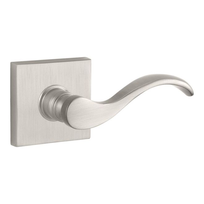 Baldwin Reserve ENCURLCSR150 Entry Left Hand Curve Lever and Contemporary Square Rose with 6AL Latch and Dual Strike Satin Nickel Finish - Left Hand - Brass