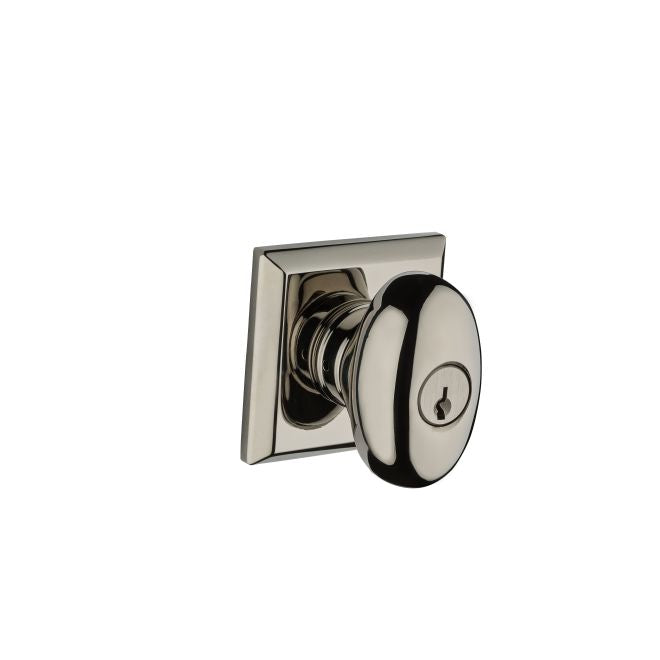 Baldwin Reserve ENELLTSR141 Entry Ellipse Knob and Traditional Square Rose with 6AL Latch and Dual Strike Bright Nickel Finish - Bright Nickel - Brass