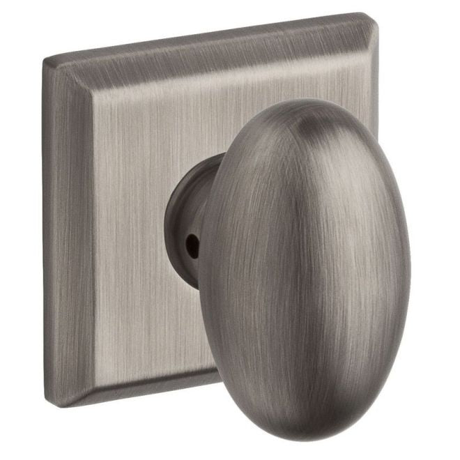 Baldwin Reserve ENELLTSR152 Entry Ellipse Knob and Traditional Square Rose with 6AL Latch and Dual Strike Matte Antique Nickel Finish - Matte Antique Nickel - Brass