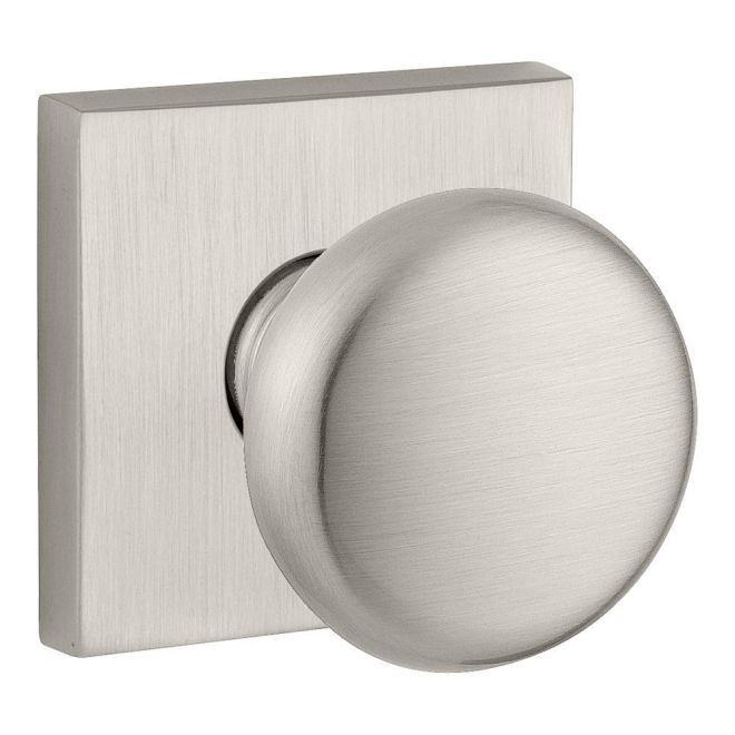 Baldwin Reserve ENROUCSR150 Entry Round Knob and Contemporary Square Rose with 6AL Latch and Dual Strike Satin Nickel Finish - Satin Nickel - Brass