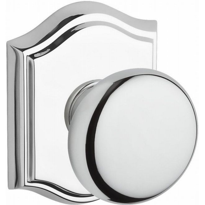 Baldwin Reserve ENROUTAR260 Entry Round Knob and Traditional Arch Rose with 6AL Latch and Dual Strike Bright Chrome Finish - Bright Chrome - Brass