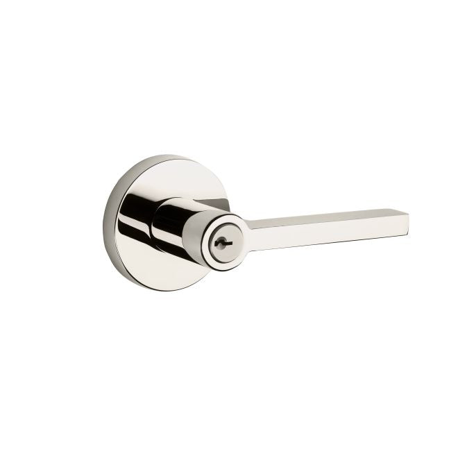 Baldwin Reserve ENSQUCRR141 Entry Square Lever and Contemporary Round Rose with 6AL Latch and Dual Strike Bright Nickel Finish - NA - Brass