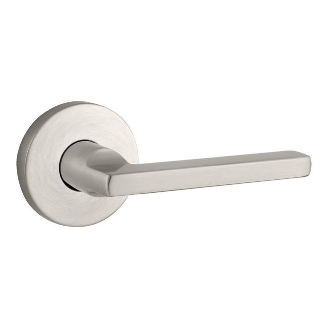 Baldwin Reserve ENSQUCRR150 Entry Square Lever and Contemporary Round Rose with 6AL Latch and Dual Strike Satin Nickel Finish - NA - Brass