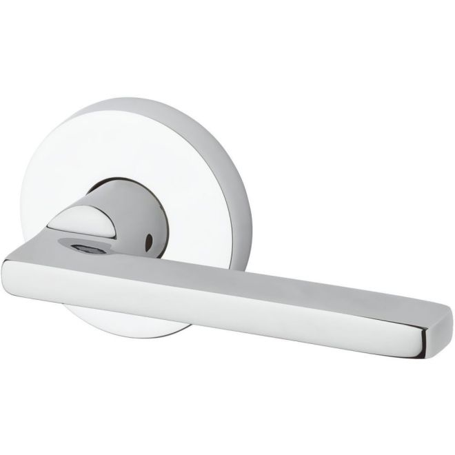 Baldwin Reserve ENSQUCRR260 Entry Square Lever and Contemporary Round Rose with 6AL Latch and Dual Strike Bright Chrome Finish - NA - Brass