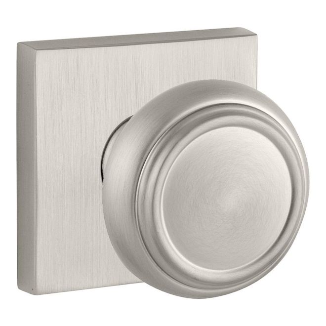 Baldwin Reserve ENTRACSR150 Entry Traditional Knob and Contemporary Square Rose with 6AL Latch and Dual Strike Satin Nickel Finish - Satin Nickel - Brass