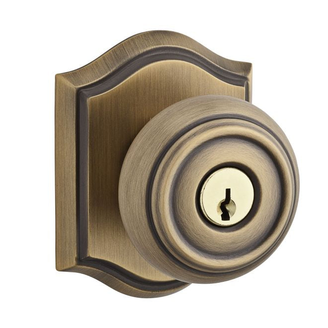 Baldwin Reserve ENTRATAR049 Entry Traditional Knob and Traditional Arch Rose with 6AL Latch and Dual Strike Matte Brass and Black Finish - Matte Brass and Black - Brass