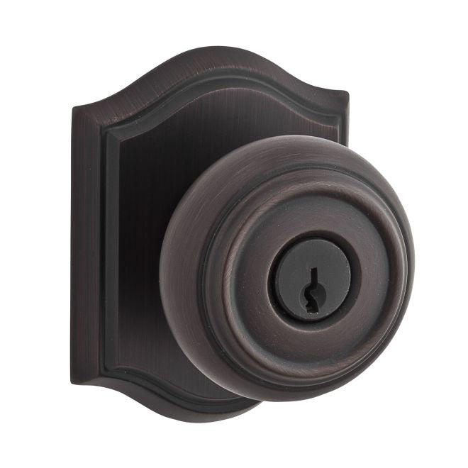 Baldwin Reserve ENTRATAR112 Entry Traditional Knob and Traditional Arch Rose with 6AL Latch and Dual Strike Venetian Bronze Finish - Venetian Bronze - Brass