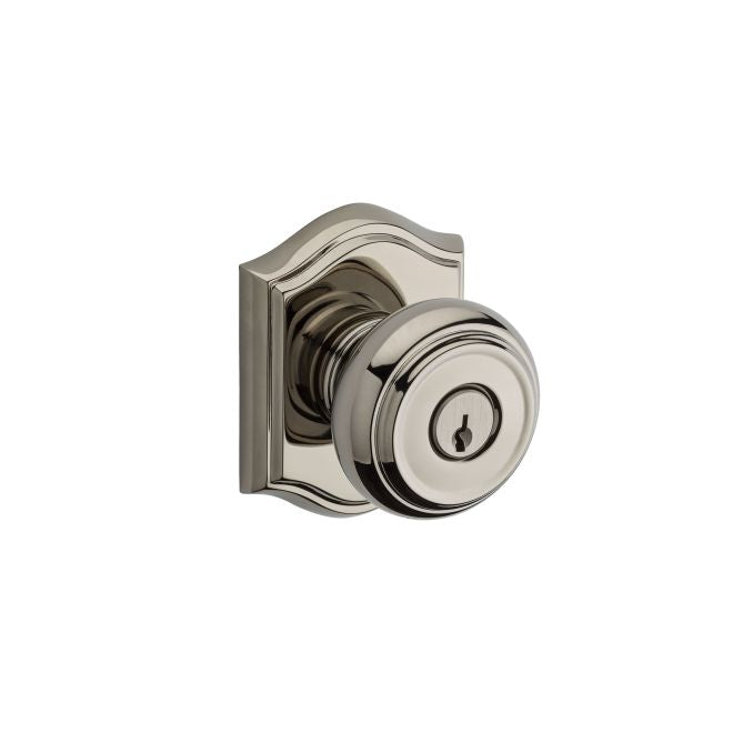 Baldwin Reserve ENTRATAR141 Entry Traditional Knob and Traditional Arch Rose with 6AL Latch and Dual Strike Bright Nickel Finish - Bright Nickel - Brass