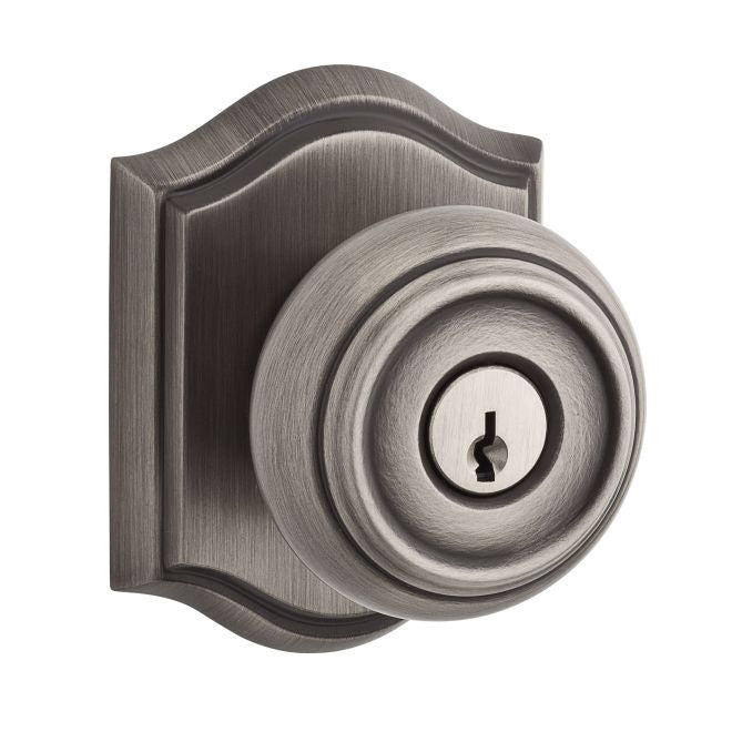 Baldwin Reserve ENTRATAR152 Entry Traditional Knob and Traditional Arch Rose with 6AL Latch and Dual Strike Matte Antique Nickel Finish - Matte Antique Nickel - Brass