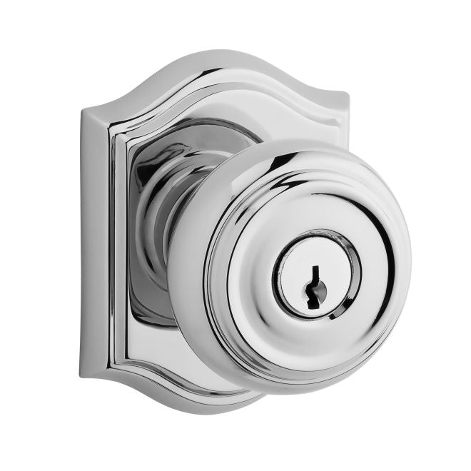 Baldwin Reserve ENTRATAR260 Entry Traditional Knob and Traditional Arch Rose with 6AL Latch and Dual Strike Bright Chrome Finish - Bright Chrome - Brass